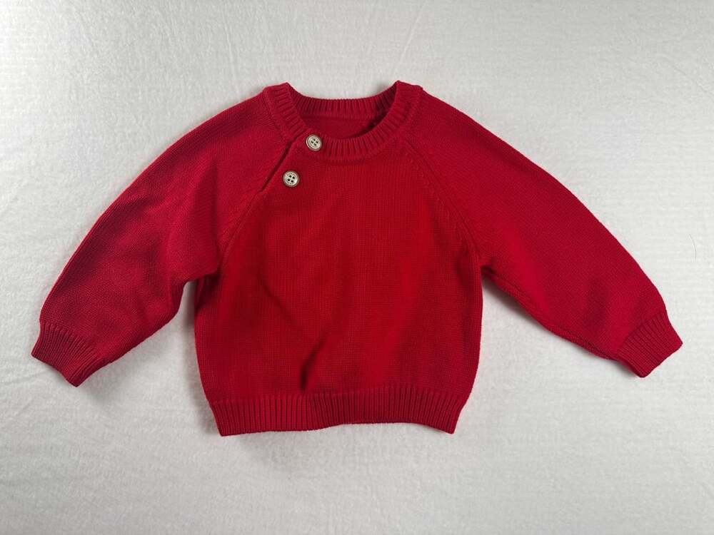 pureborn Red Cotton Knit Pullover Sweater with Shoulder Buttons US 6M